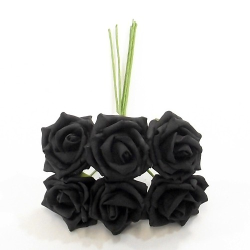 Princess Colourfast Foam Roses 4.5cm - Bunch of 6 - Black