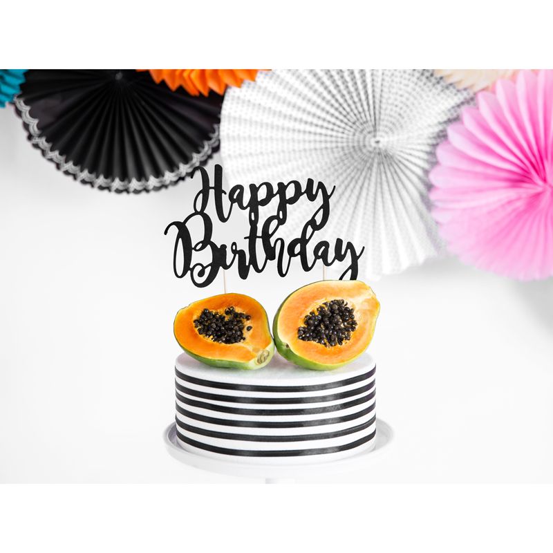Happy Birthday Black Card Cake Topper