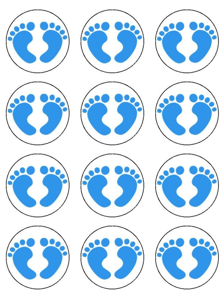 blue baby feet babyshower Edible Printed Cupcake Toppers Icing Sheet of 12 Toppers