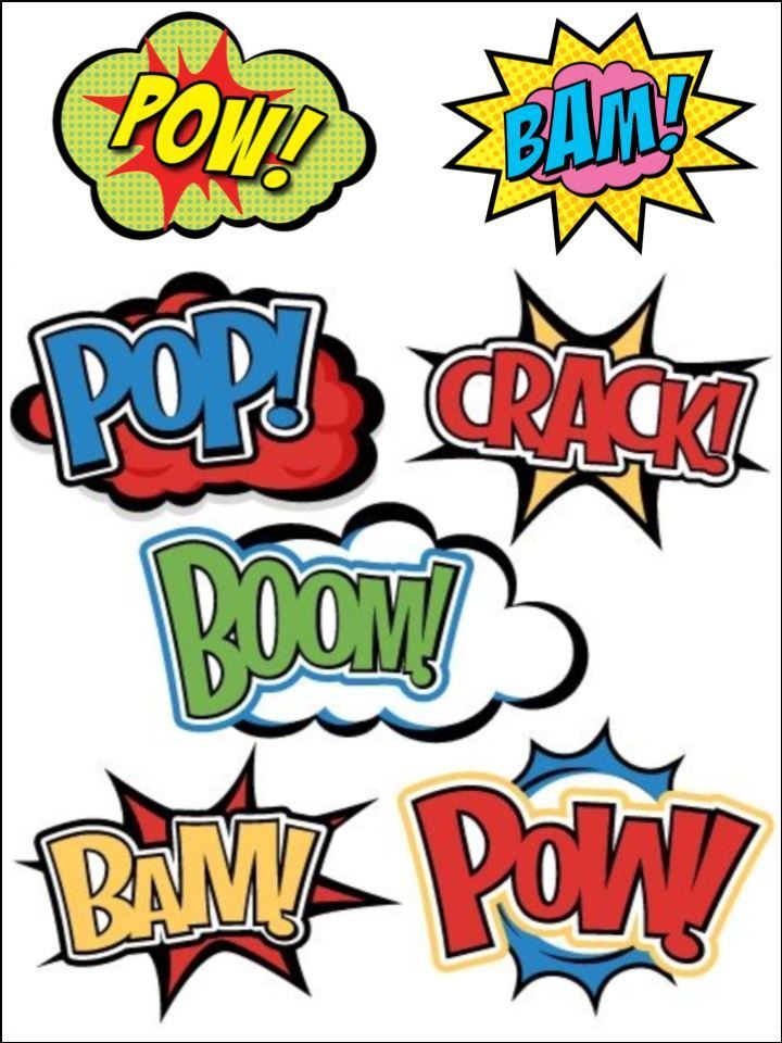 Super hero word bam pow Edible edible Printed Cake Decor Topper Icing