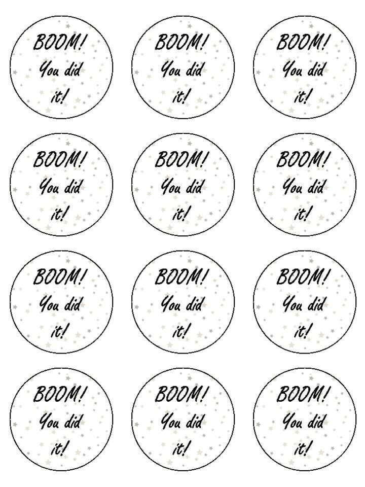 BOOM! You did it Congratulations edible printed Cupcake Toppers Icing Sheet of 12 Toppers