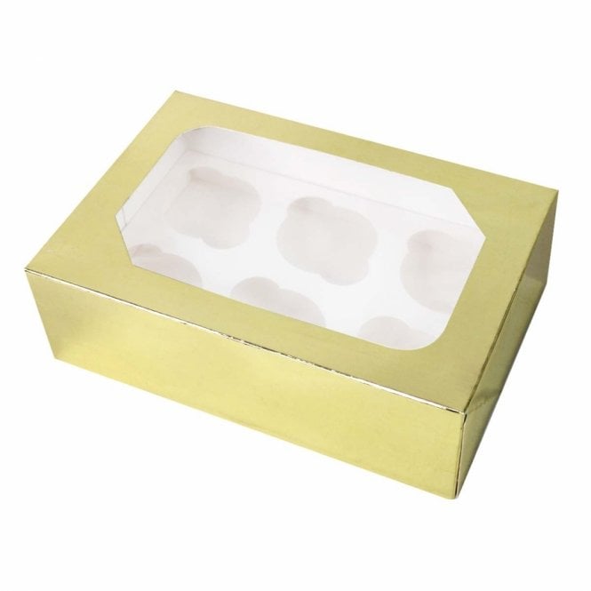 6 Cavity / Hole Gold Cupcake Box 3” Deep