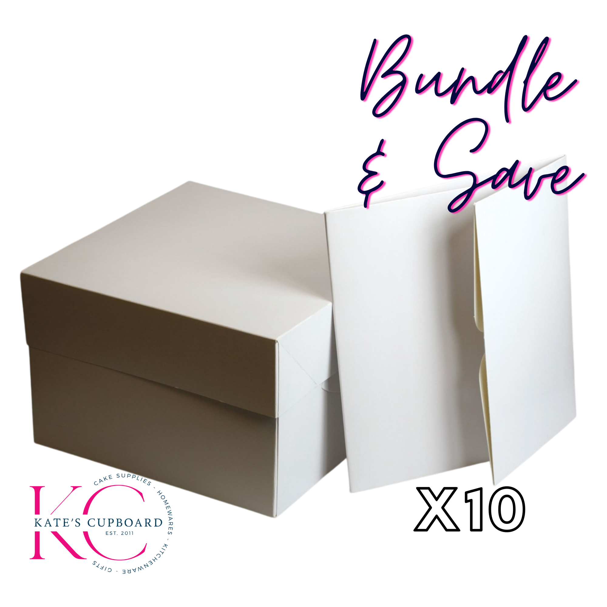 10 x White Cake Boxes and Lids Box Bundle 12" / 30cm