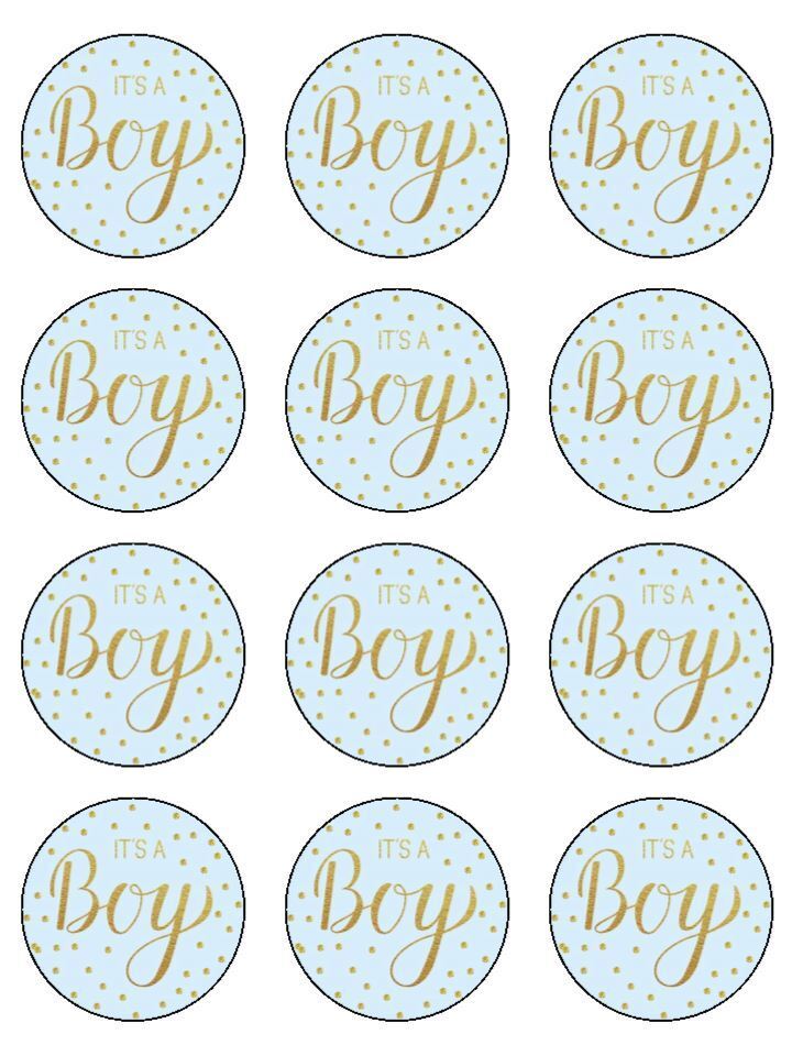 its a boy blue new baby babyshower Edible Printed Cupcake Toppers Icing Sheet of 12 Toppers