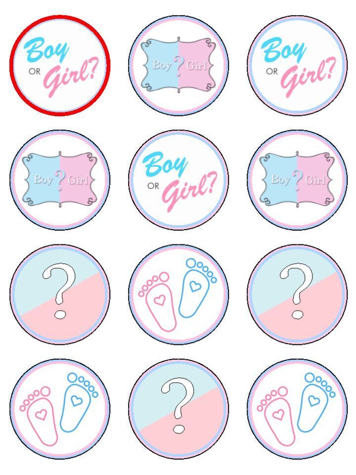 He or she boy girl baby Edible Printed Cupcake Toppers Icing Sheet of 12 Toppers