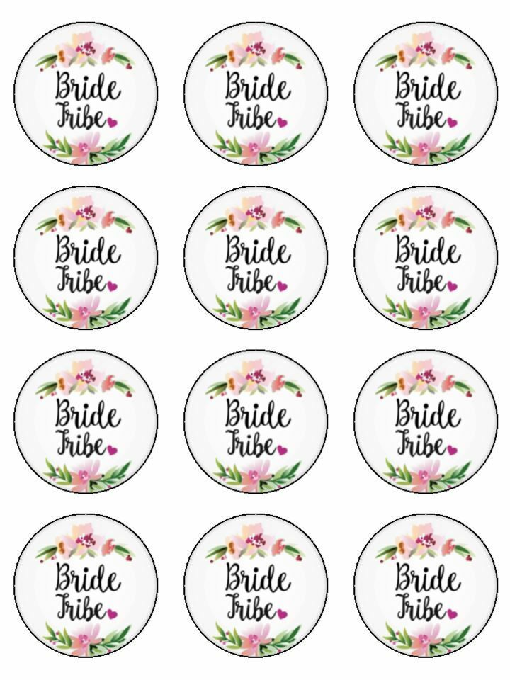 Bride Tribe hen night floral edible printed Cupcake Toppers Icing Sheet of 12 Toppers