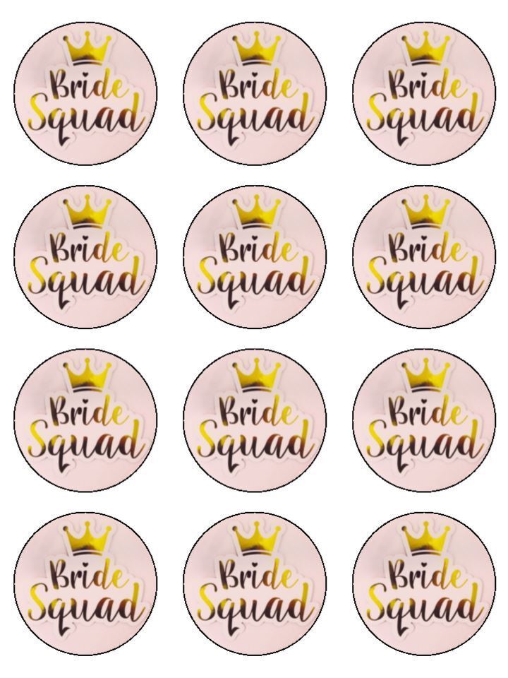Bride squad pink hen Edible Printed Cupcake Toppers Icing Sheet of 12 Toppers