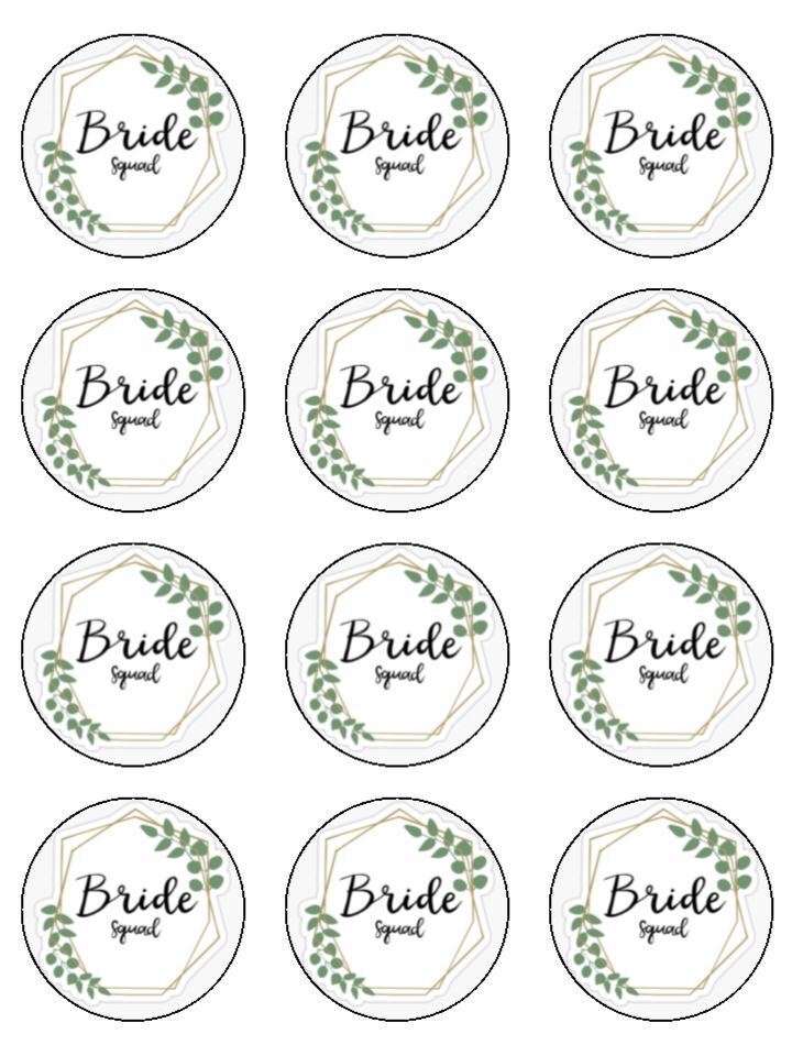 Bride Squad greenery Edible Printed Cupcake Toppers Icing Sheet of 12 Toppers