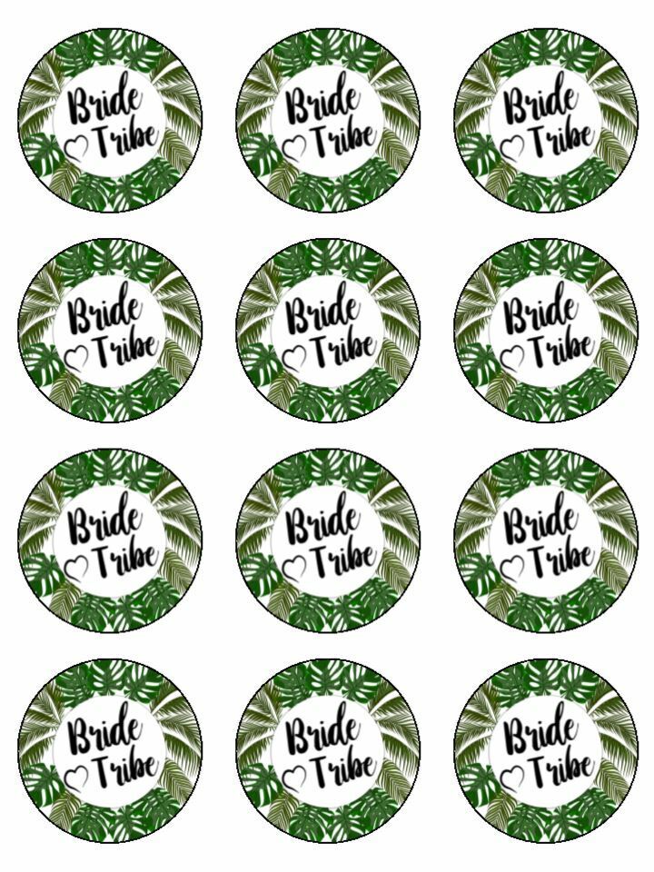 Bride tribe foliage tropical night hen Edible Printed Cupcake Toppers Icing Sheet of 12 Toppers