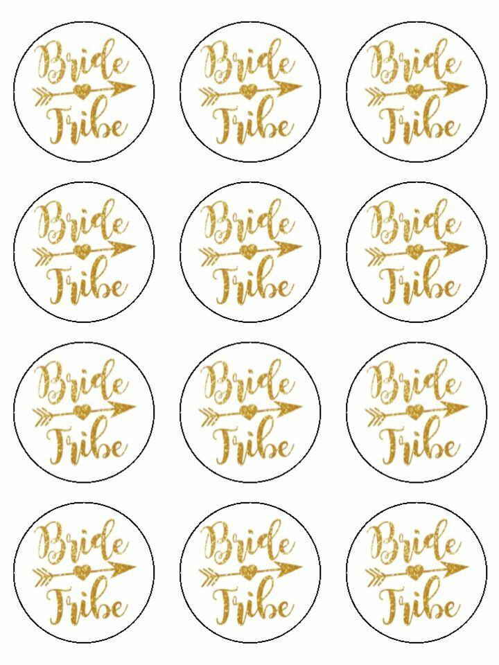 Bride Tribe hen night gold edible printed Cupcake Toppers Icing Sheet of 12 Toppers