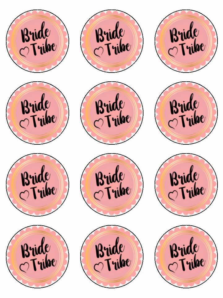 Bride tribe pink girly hen night hen edible Printed Cupcake Toppers Icing Sheet of 12 Toppers