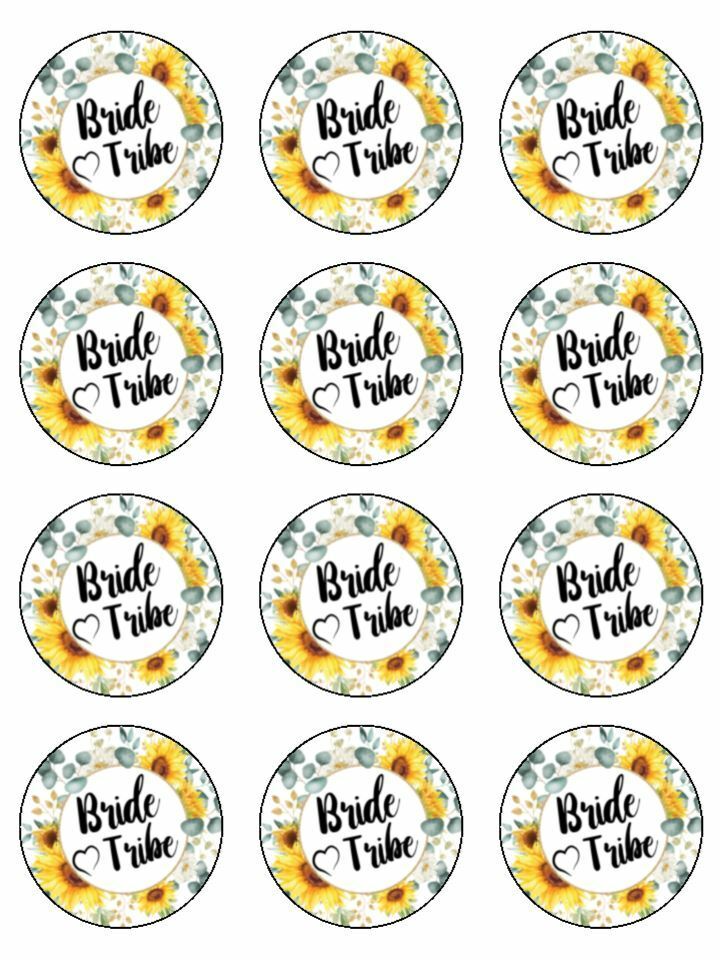 sunflower bride tribe hen do cupcake edible Printed Cupcake Toppers Icing Sheet of 12 Toppers