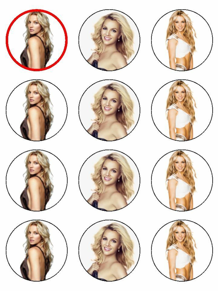 Britney Spears singer artist edible printed Cupcake Toppers Icing Sheet of 12 Toppers