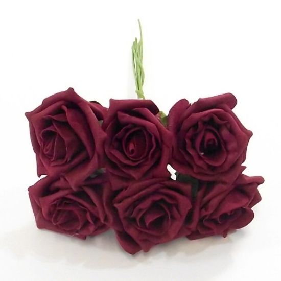 Princess Colourfast Foam Roses 6cm - Bunch of 6 - Burgundy / Deep Red