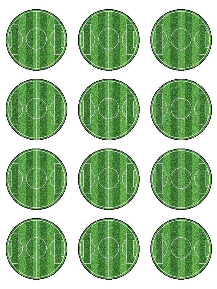 Football pitch green grass Edible Printed Cupcake Toppers Icing Sheet of 12 Toppers