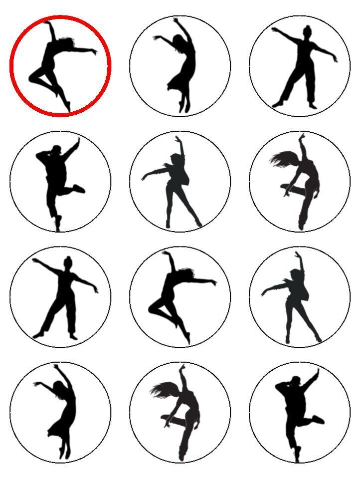 Dancing dance silhouette Edible Printed Cupcake Toppers Icing Sheet of 12 Toppers