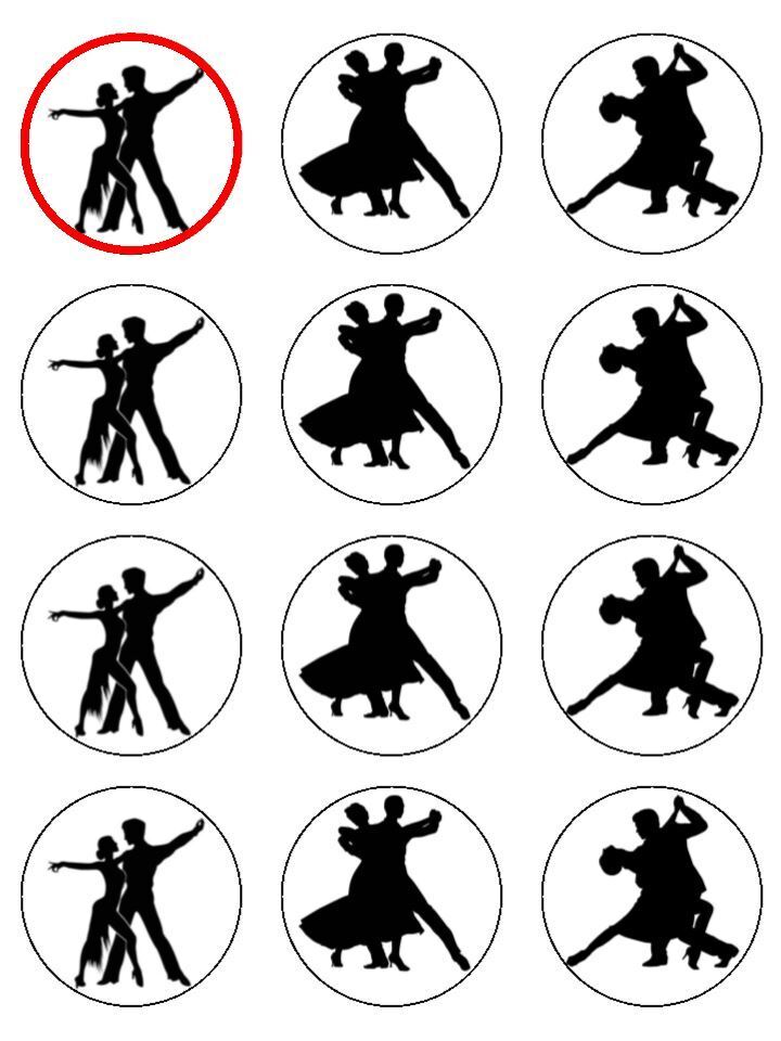 ballroom dancing silhouette hobby Edible Printed Cupcake Toppers Icing Sheet of 12 Toppers