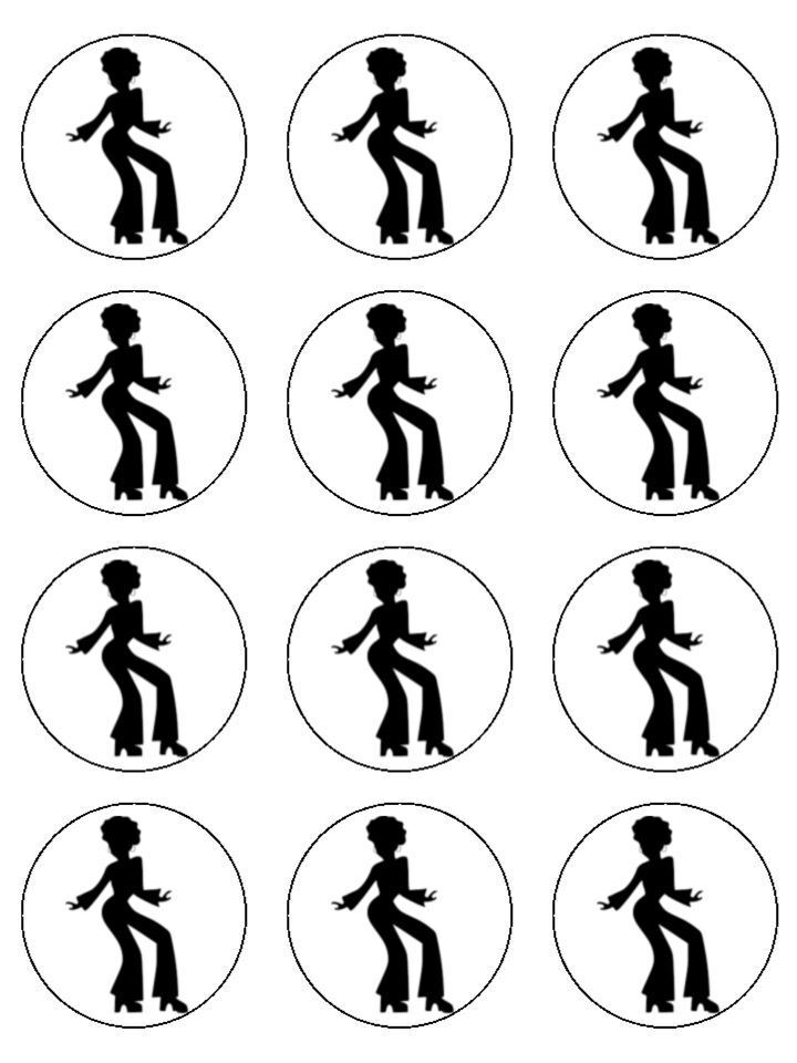 Groovy 70's dancing hobby dance Silhouettes Edible Printed Cupcake Toppers Icing Sheet of 12 Toppers