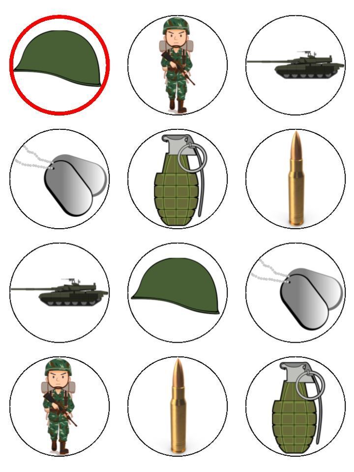 Military Army fighting uniform Edible Printed Cupcake Toppers Icing Sheet of 12 Toppers