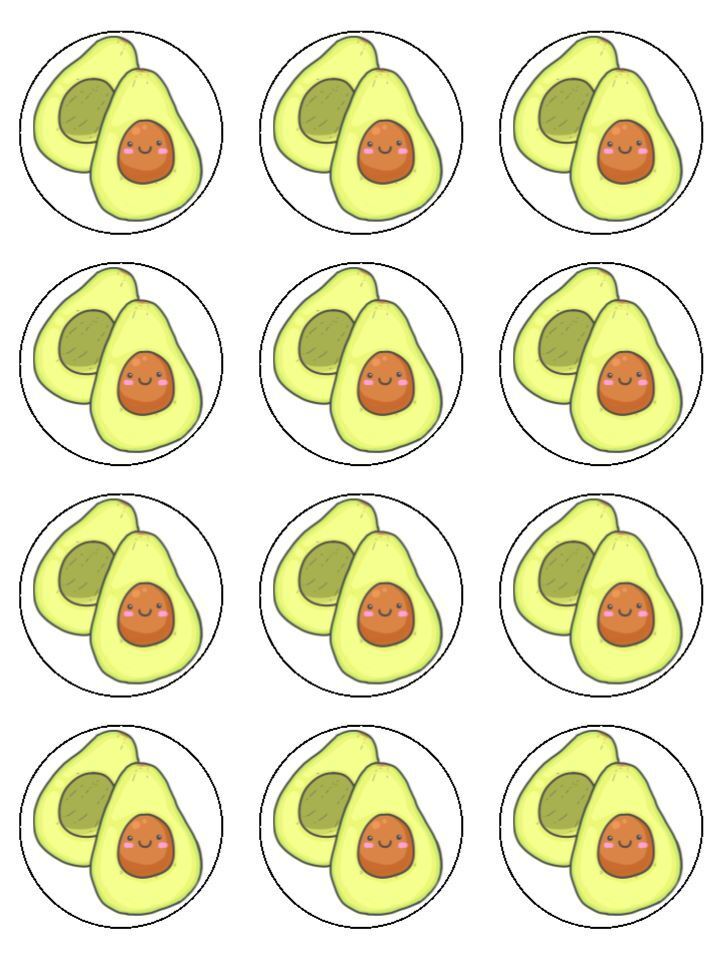 Avocado fruit funny Edible Printed Cupcake Toppers Icing Sheet of 12 Toppers