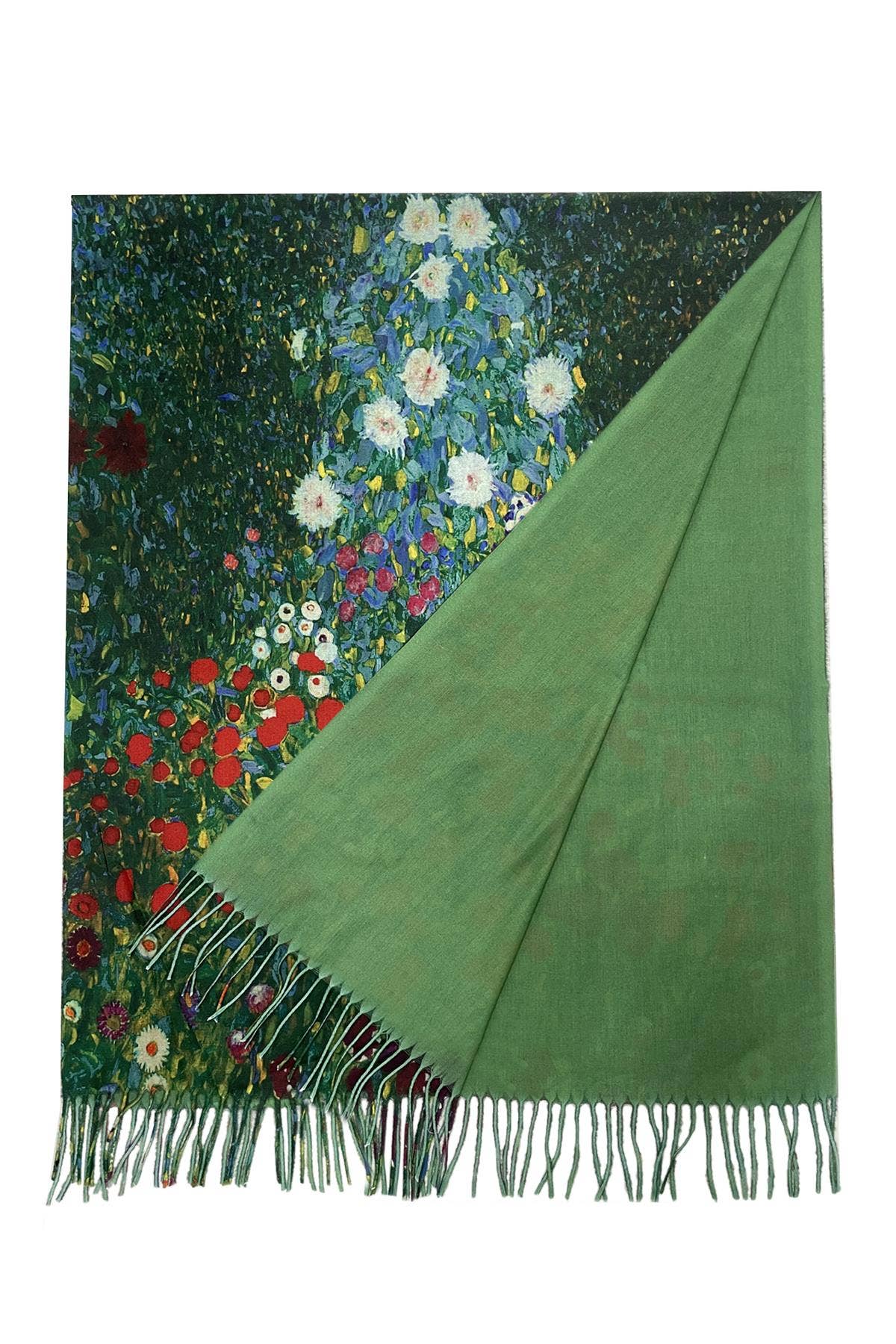 Klimt 'Flower Garden' Print Floral Tassel Scarf