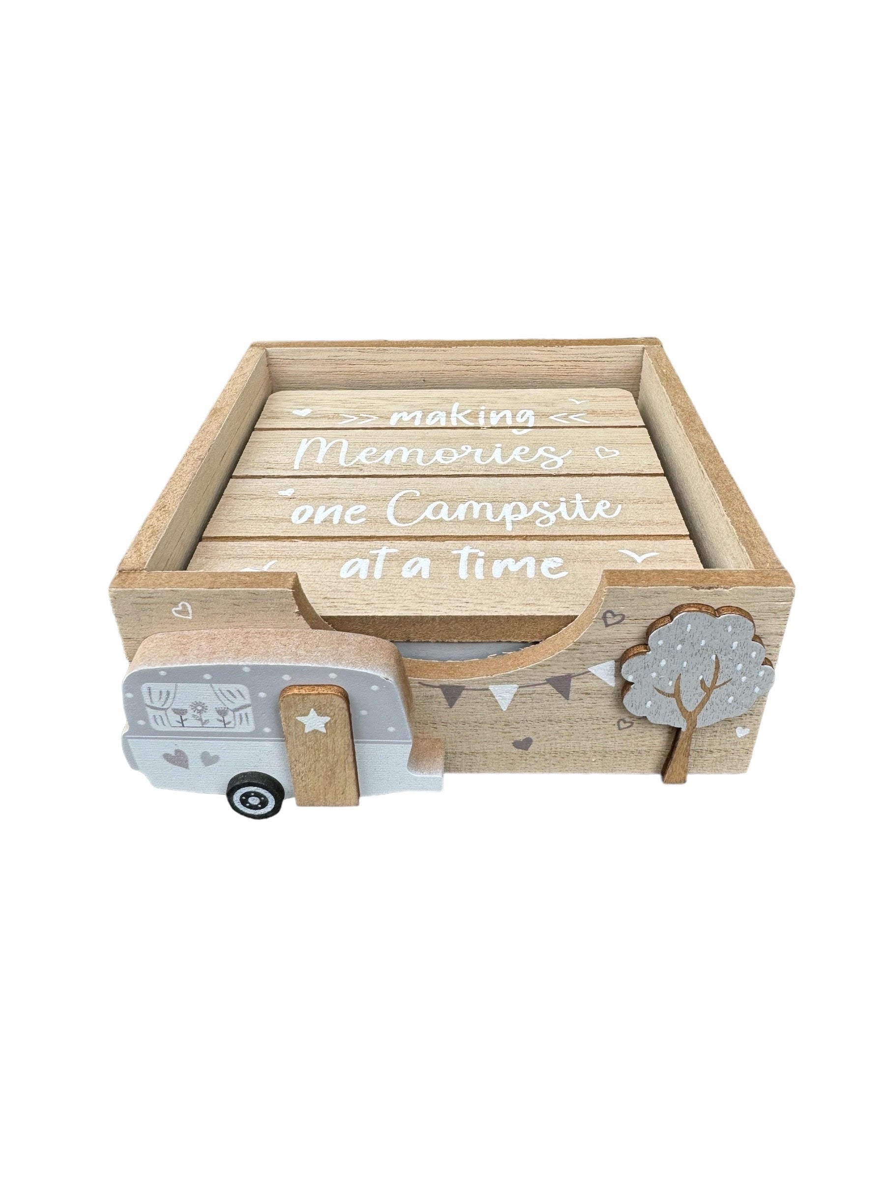 Wooden Caravan Theme Drinks Coasters Set