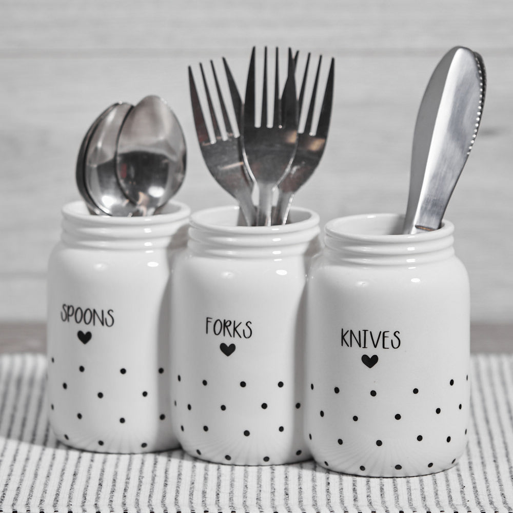 Ceramic Cutlery Storage Pot - Spoons, Forks, Knives