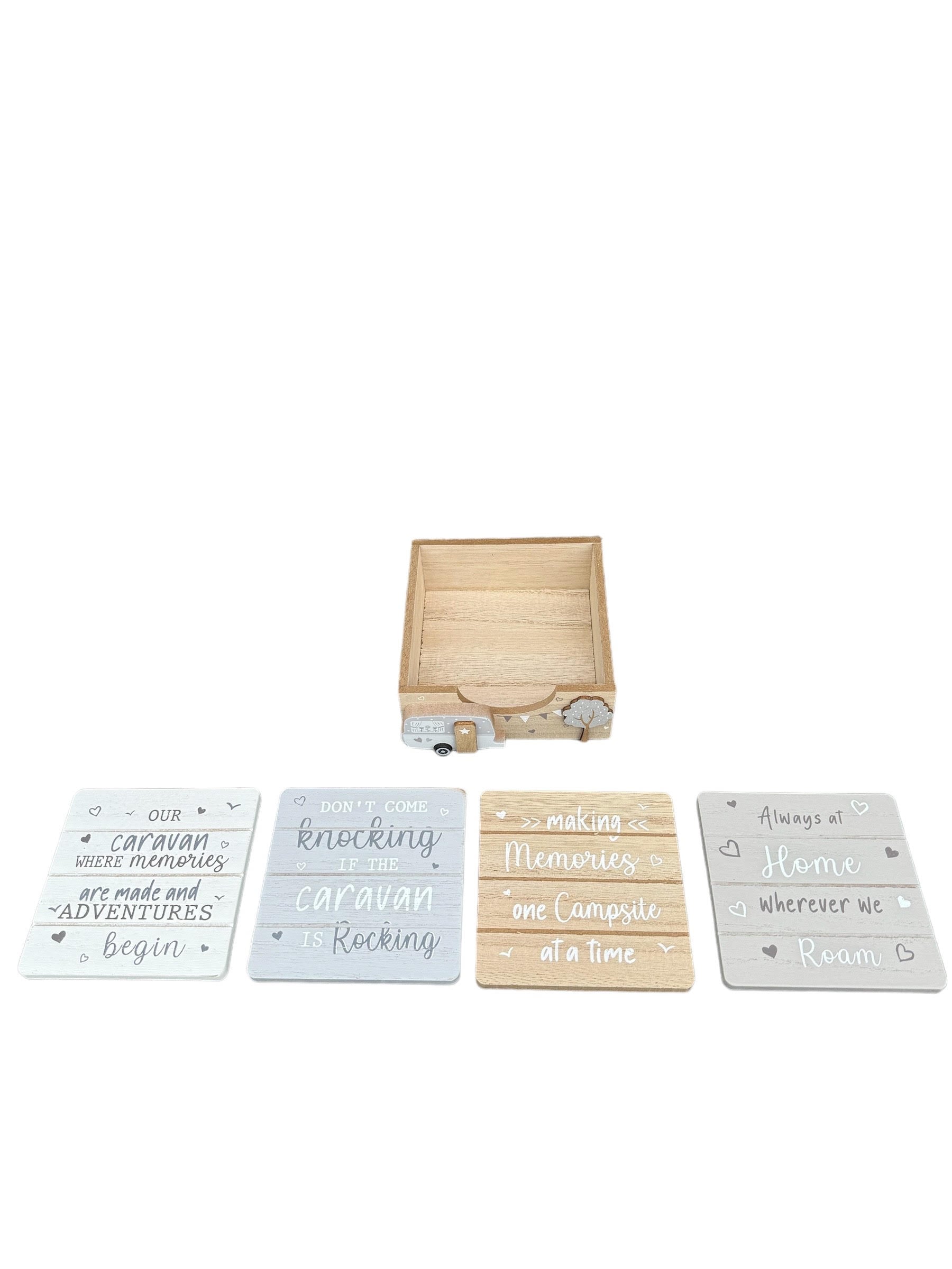 Wooden Caravan Theme Drinks Coasters Set