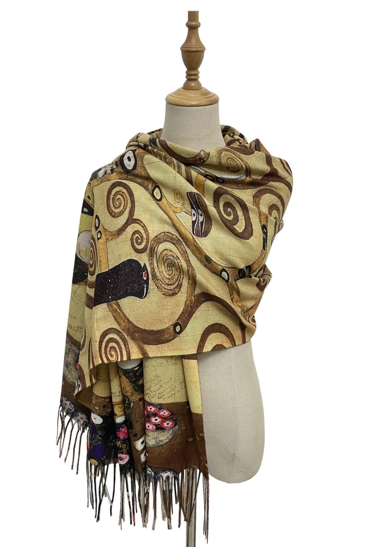 Klimt 'Tree of Life' Detail Print Tassel Scarf