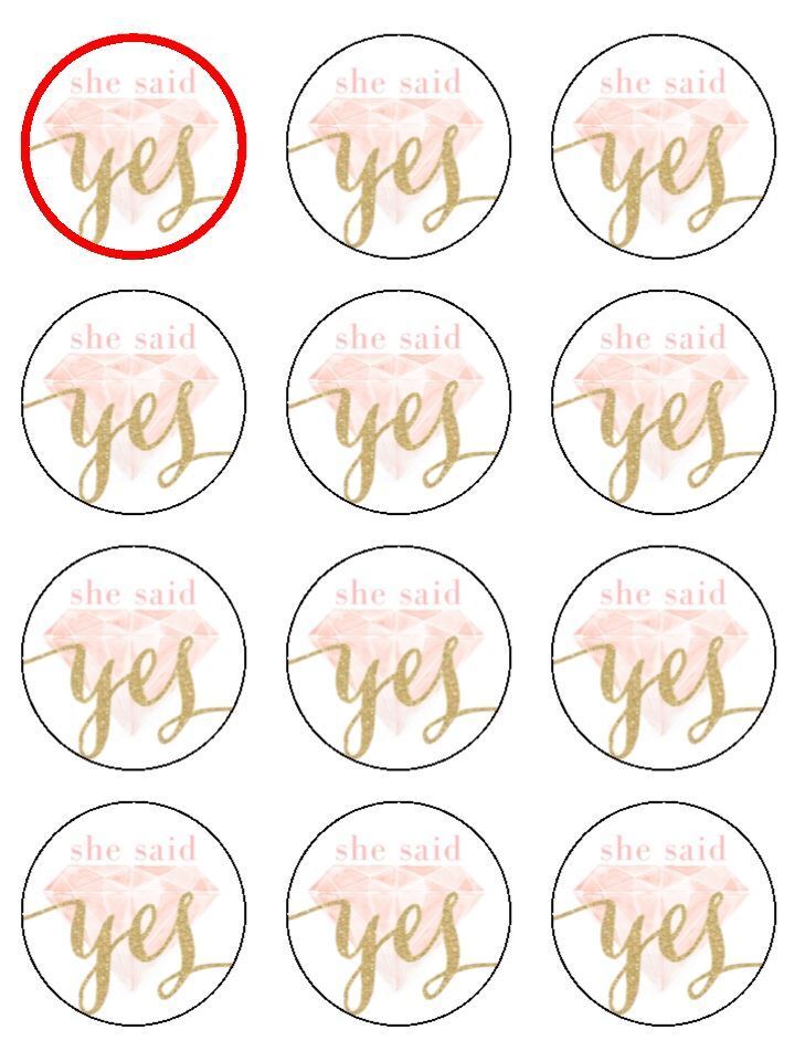 She said yes pink and gold edible printed Cupcake Toppers Icing Sheet of 12 Toppers