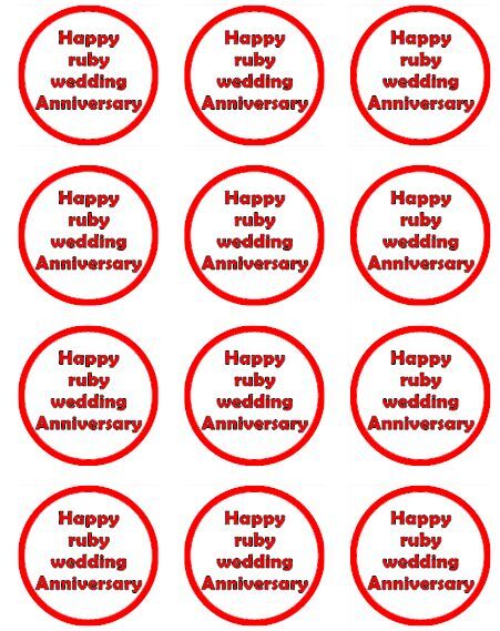 Ruby wedding anniversary 40th   edible  printed Cupcake Toppers Icing Sheet of 12 Toppers