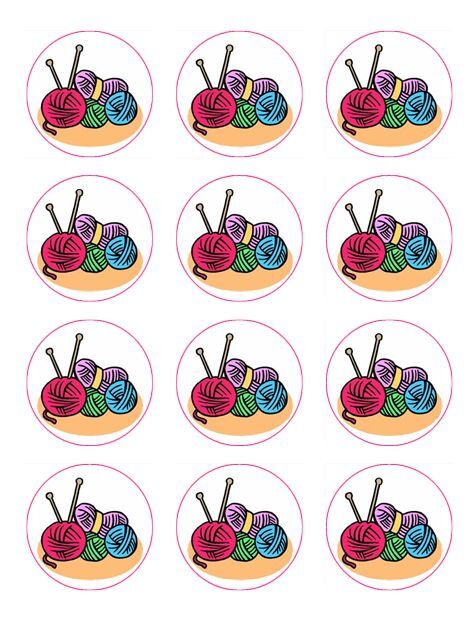 Knitting Needles  edible  printed Cupcake Toppers Icing Sheet of 12 Toppers