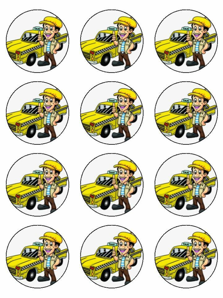 taxi cab yellow cab driver profession edible printed Cupcake Toppers Icing Sheet of 12 Toppers