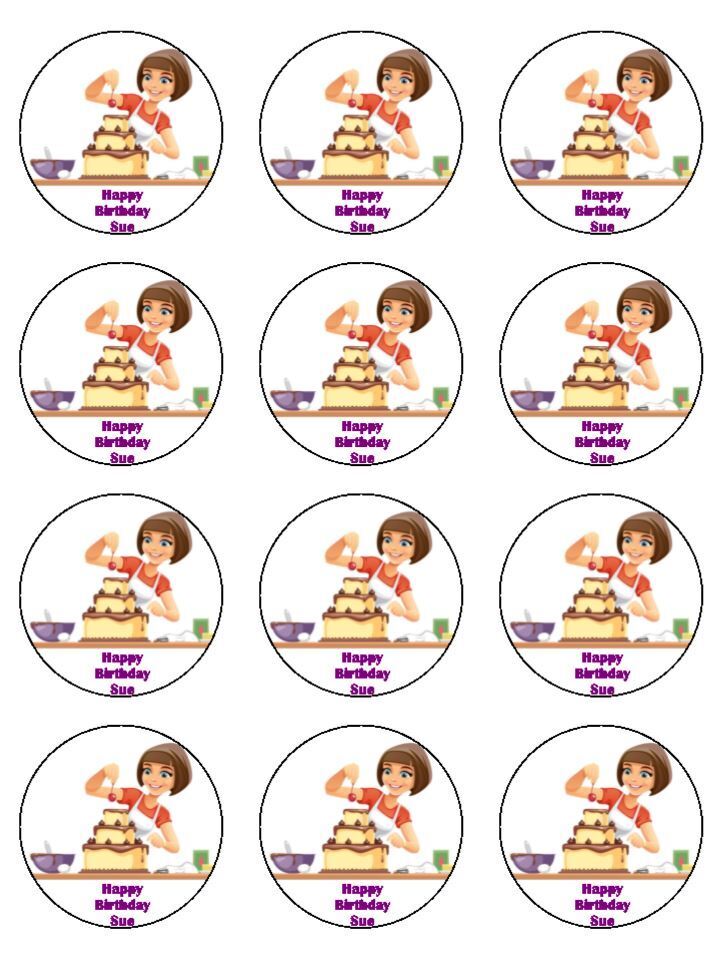 Cake maker baker Personalised Edible Printed Cupcake Toppers Icing Sheet of 12 Toppers