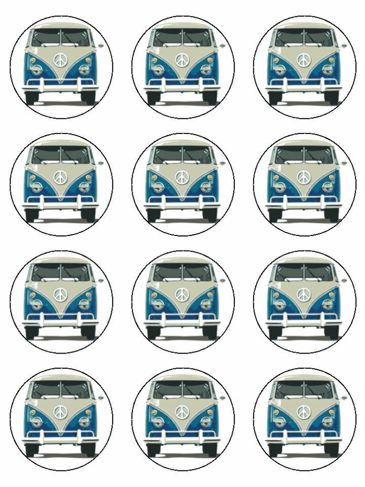 Camping Van camper blue edible printed Cupcake Toppers Icing Sheet of 12 Toppers