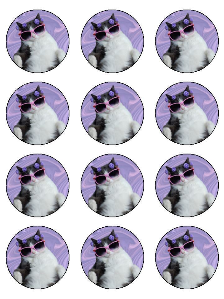 Kitten Cat Purple Cute Kitty Edible Printed Cupcake Toppers Icing Sheet of 12 Toppers