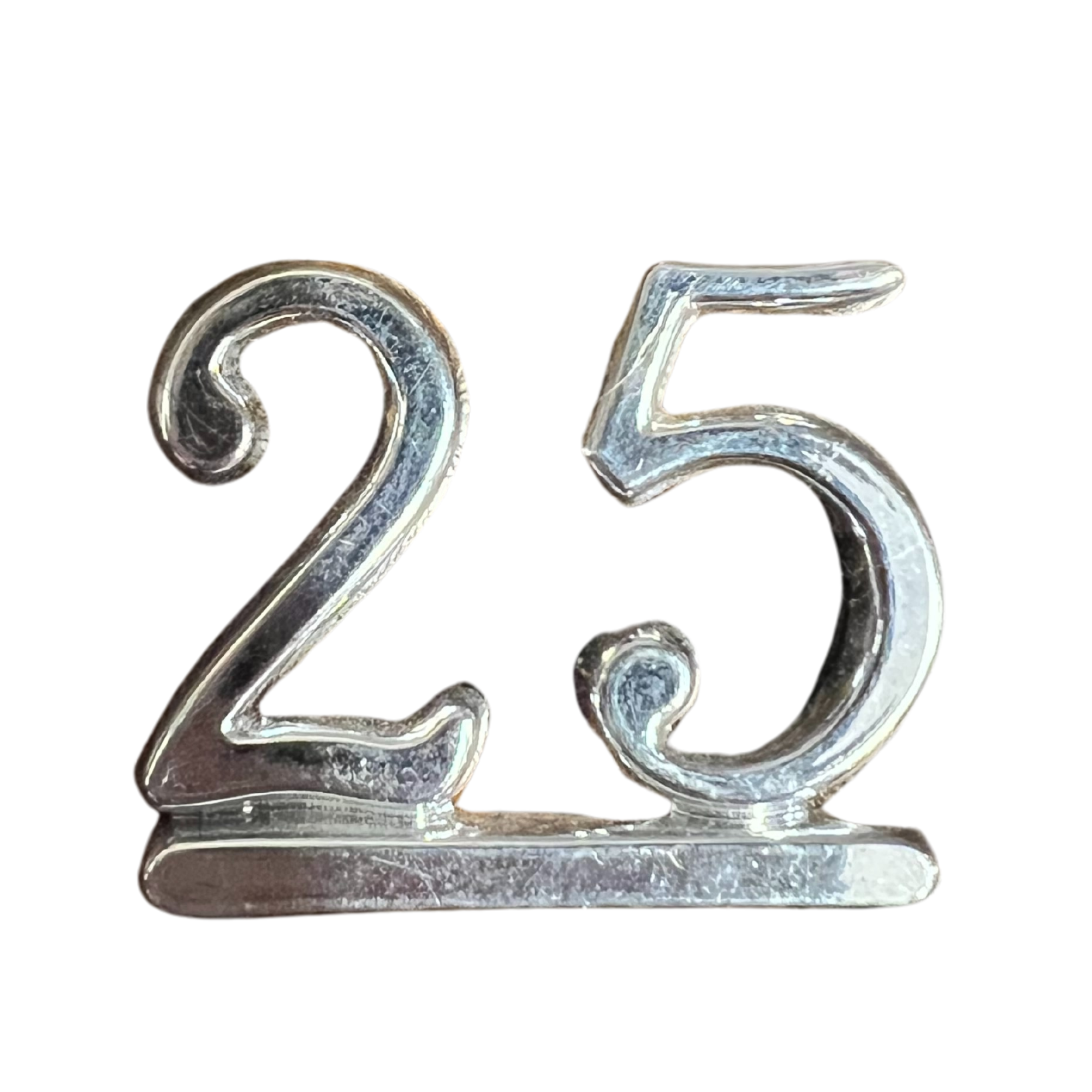 Small Number / Numeral Plastic Cake or Craft Decoration - Silver 25