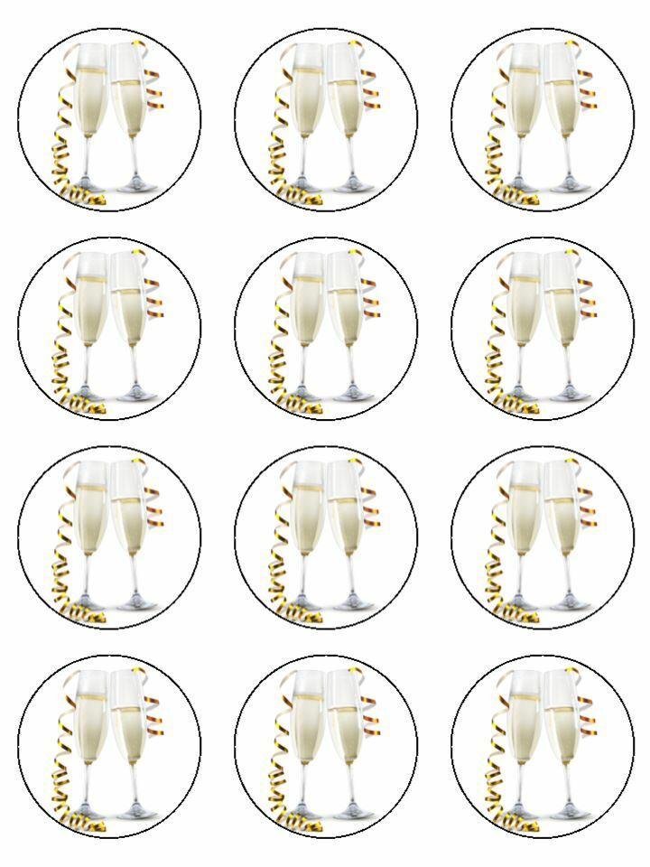 champagne glasses edible printed Cupcake Toppers Icing Sheet of 12 Toppers