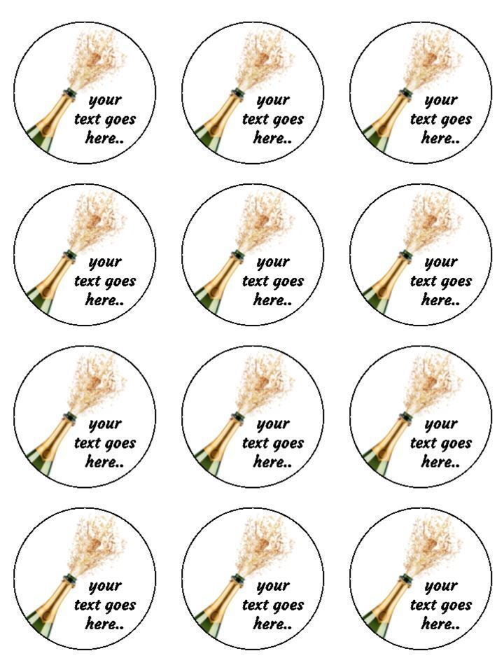 Champagne popping bubbles personalised Edible Printed Cupcake Toppers Icing Sheet of 12 toppers