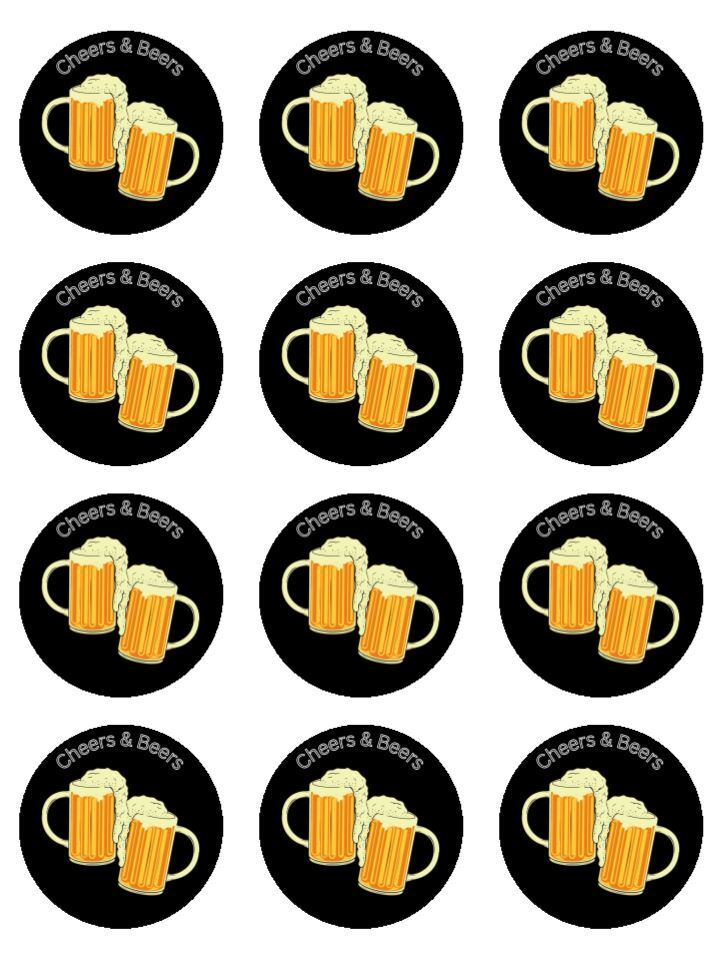 beer cheers & beers celebration man Edible Printed Cupcake Toppers Icing Sheet of 12 Toppers