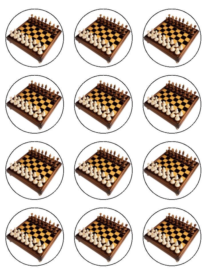 Chess board game traditional  Edible Printed Cupcake Toppers Icing Sheet of 12 Toppers