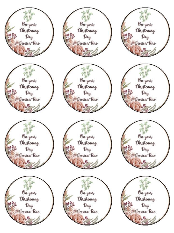 Christening Day Cross personalised Edible Printed Cupcake Toppers Icing Sheet of 12 toppers