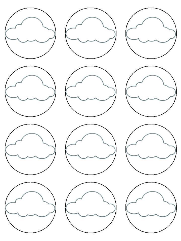 Cloud Outline Weather Edible Printed Cupcake Toppers Icing Sheet of 12 Toppers