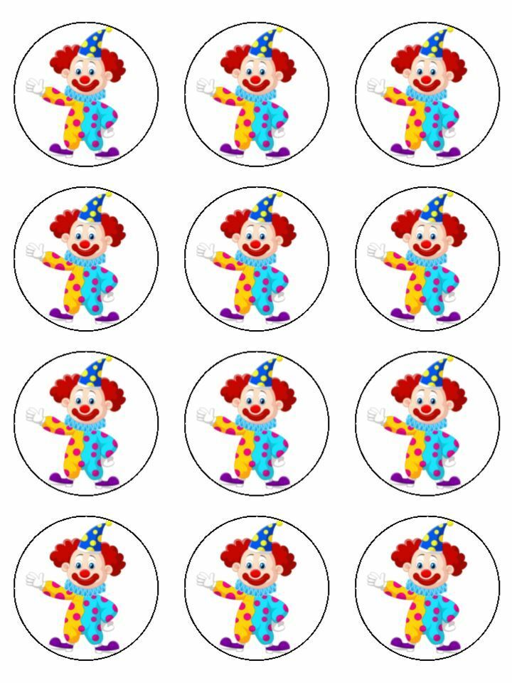 clowns jokes funny colourful edible printed Cupcake Toppers Icing Sheet of 12 Toppers