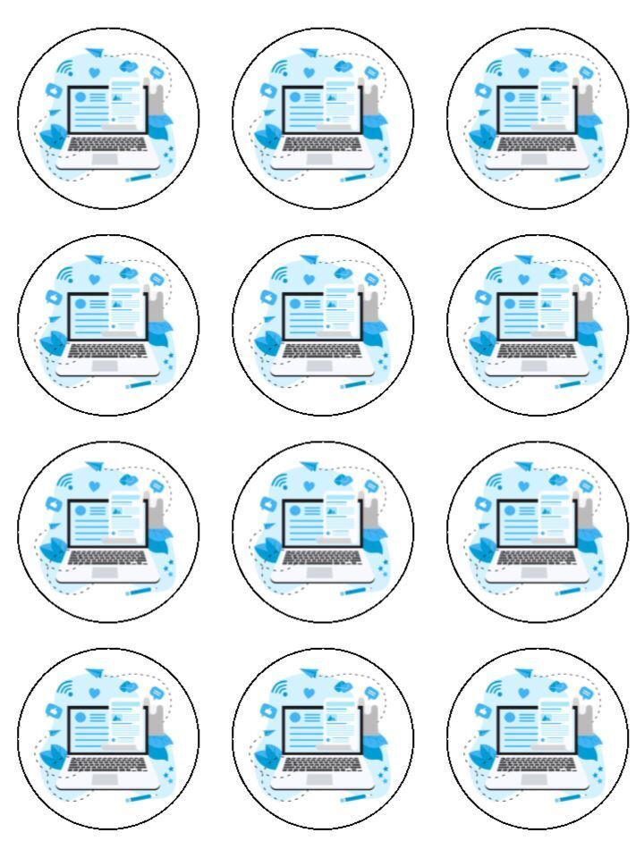 Blogging hobbies computer Edible Printed Cupcake Toppers Icing Sheet of 12 Toppers