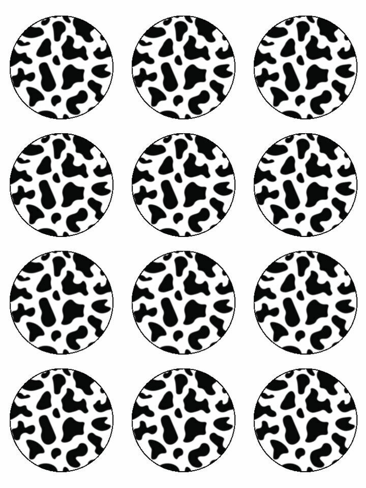 Cow print black and white animals edible printed Cupcake Toppers Icing Sheet of 12 Toppers