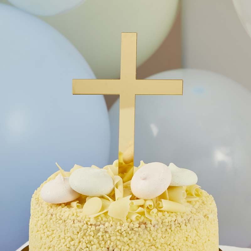 Gold Acrylic Religious Cross Cake Topper