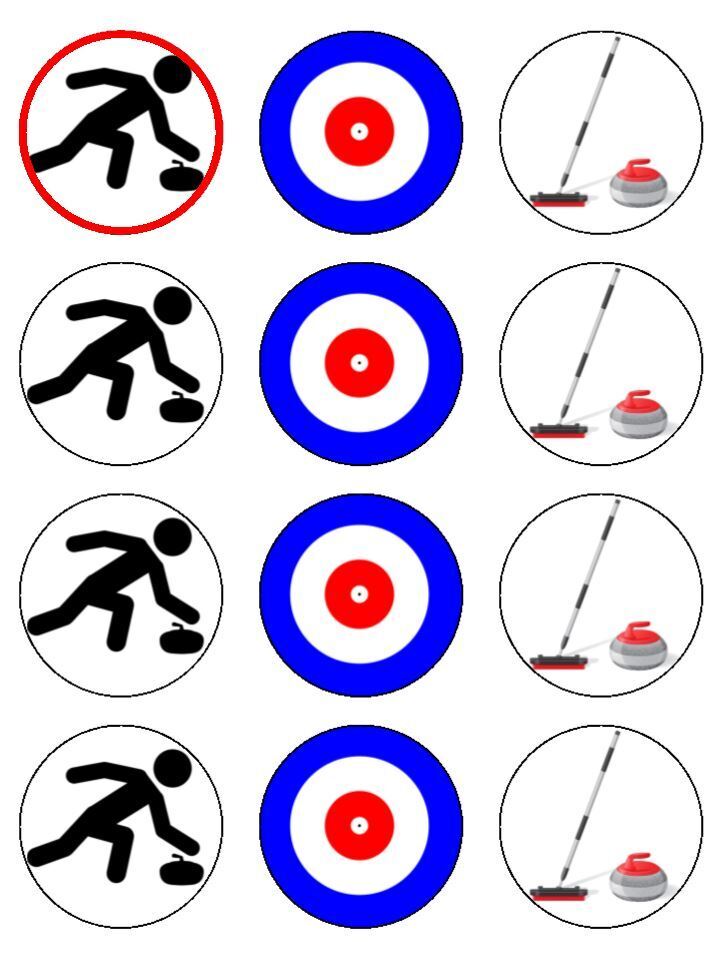 Curling sport hobby ball game Edible Printed Cupcake Toppers Icing Sheet of 12 Toppers