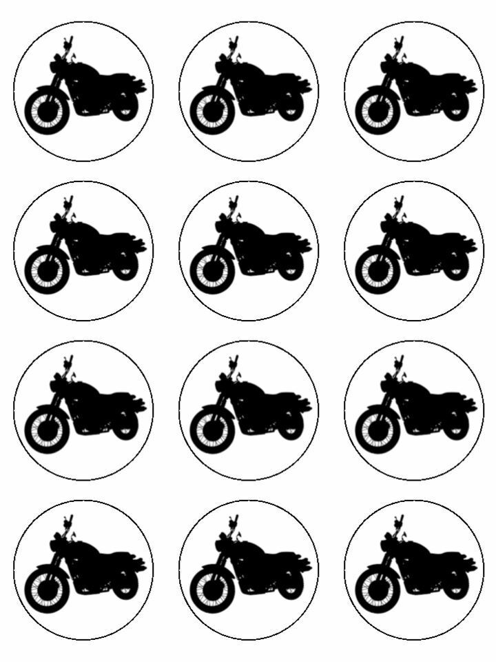 cycle club motorcycle birthday edible printed Cupcake Toppers Icing Sheet of 12 Toppers