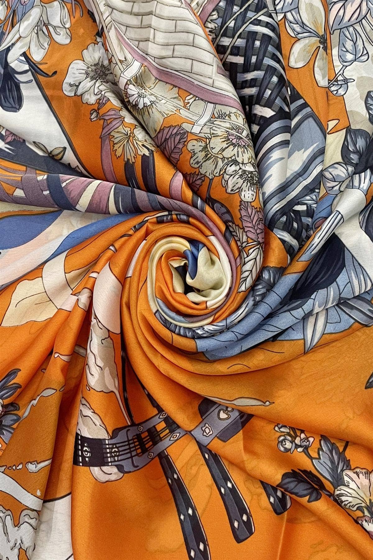 Hawaiian Orange Paradise Print Silk Scarf